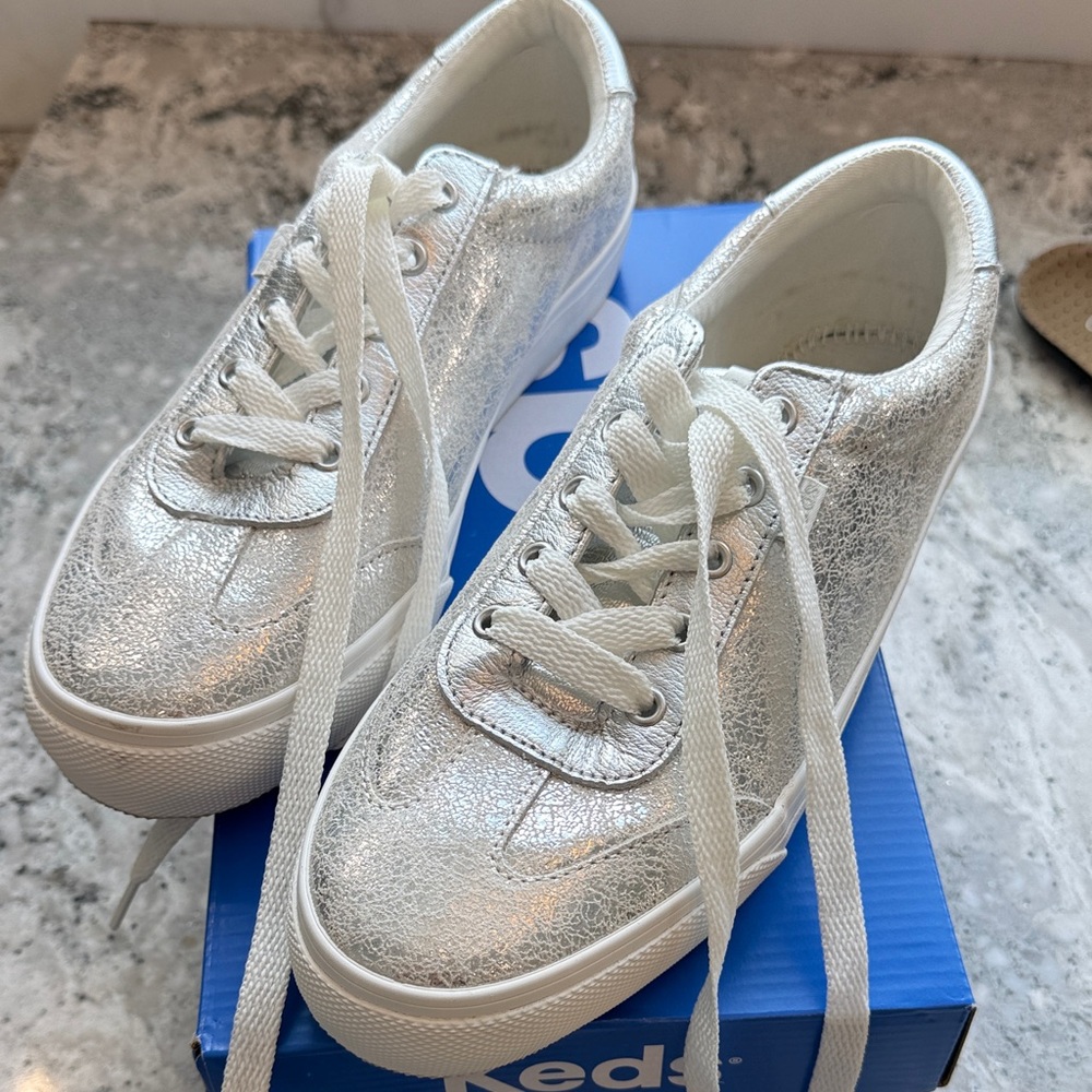 Keds Shimmering Silver Lace-Up Sneakers